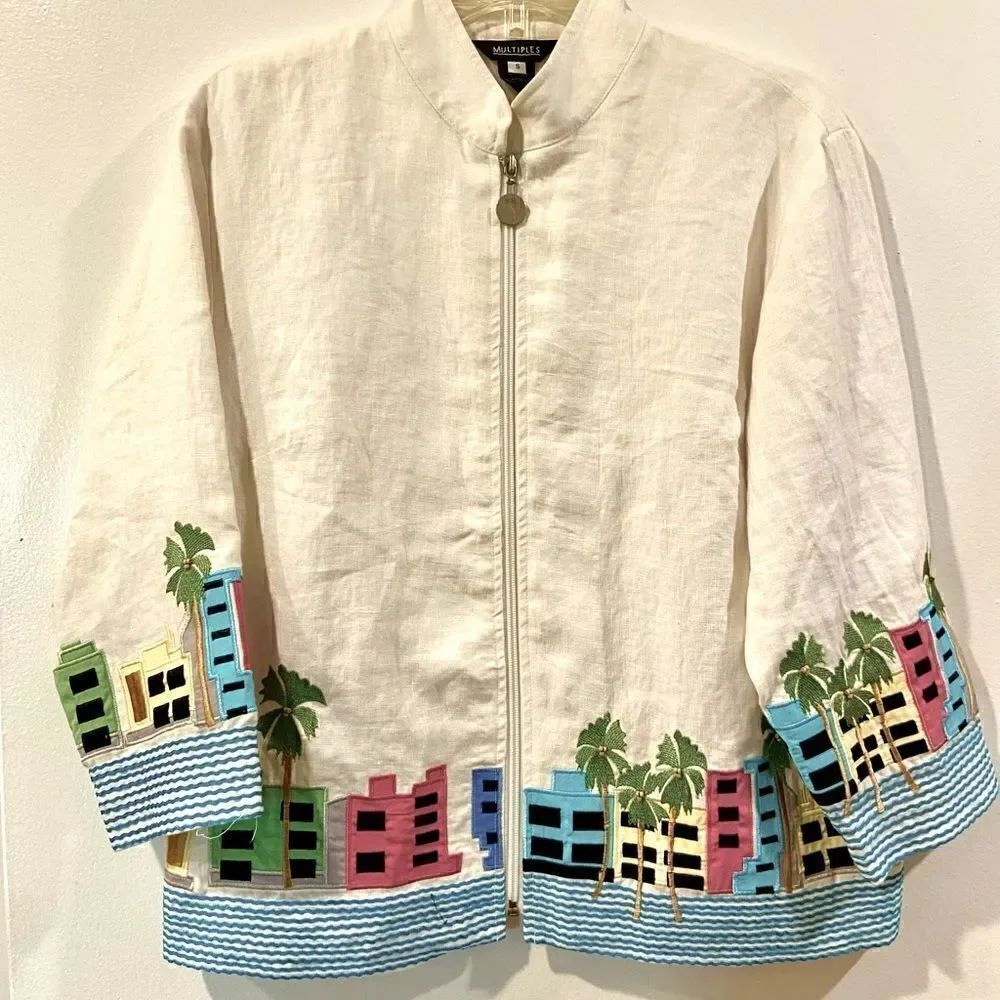 Multiples Womens Small Cityscape Zip Front Jacket